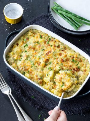 This easy tuna potato bake comes together a lot quicker than regular potato bakes. No need to cook in the oven for ages!