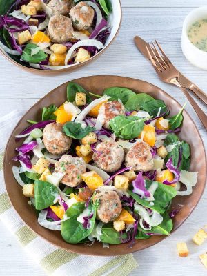 These pork and fennel meatball salads are packed with a delicious combination of flavours. An interesting and satisfying lower carb meal.