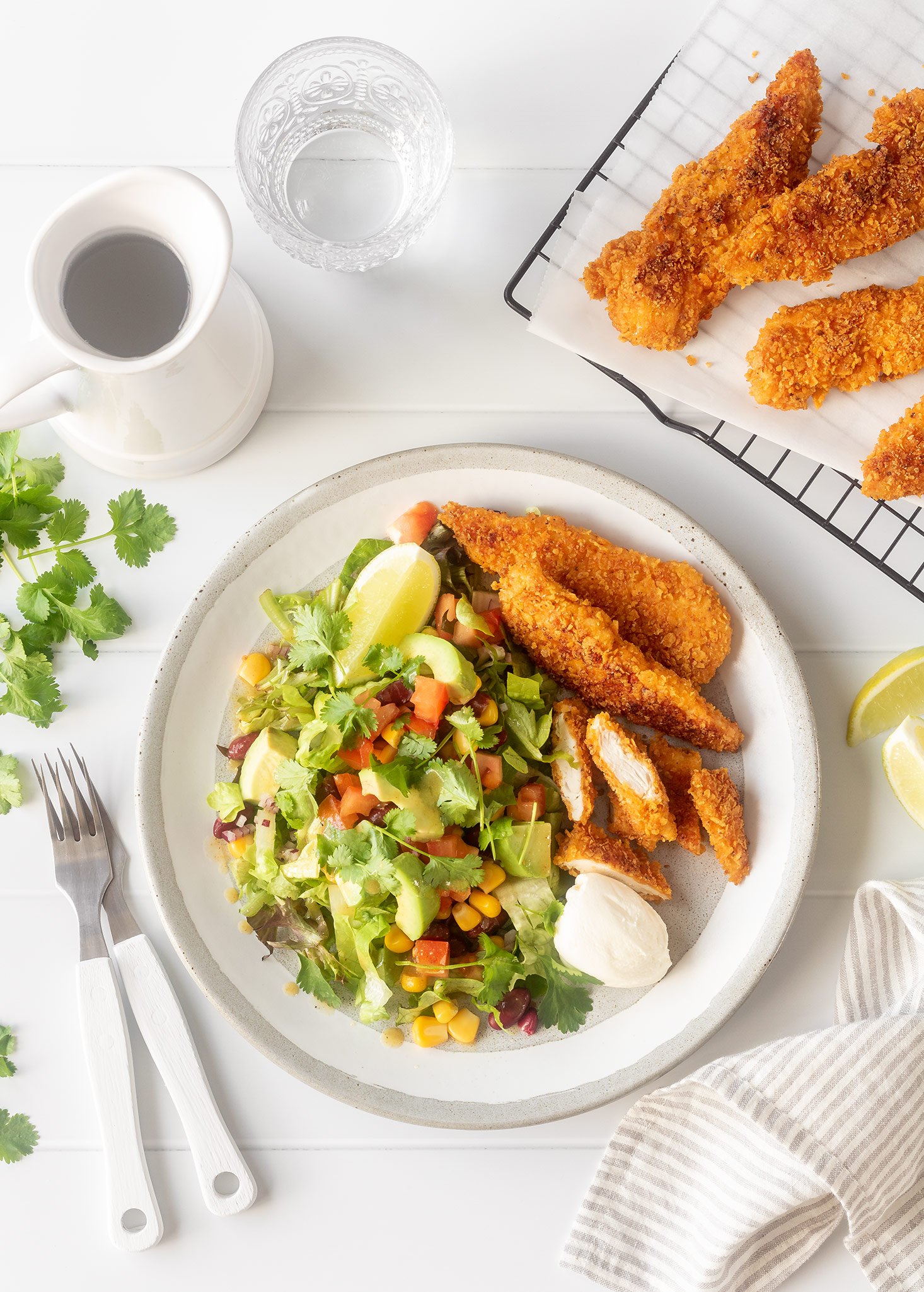 Mexican corn chip chicken salad with sour cream and lime.